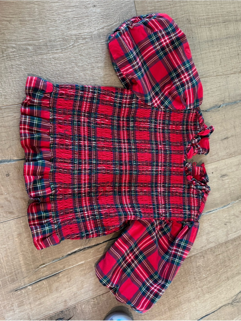 Janie and Jack Red Plaid Puff Sleeve Top smocked size 7